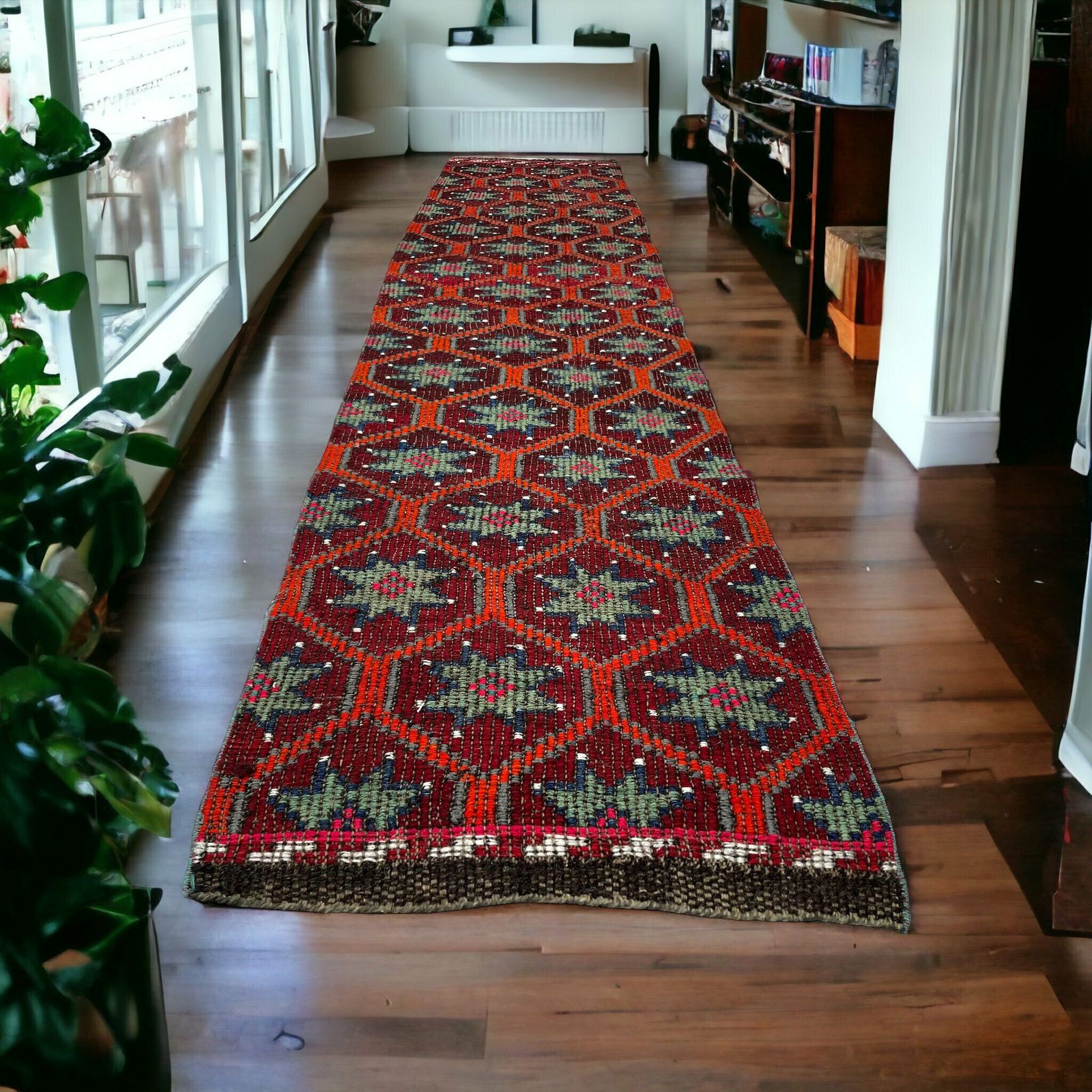Traditional Turkish Kilim Runner ,Vintage Anatolian Turkish Kelim 278 X 63 Cm