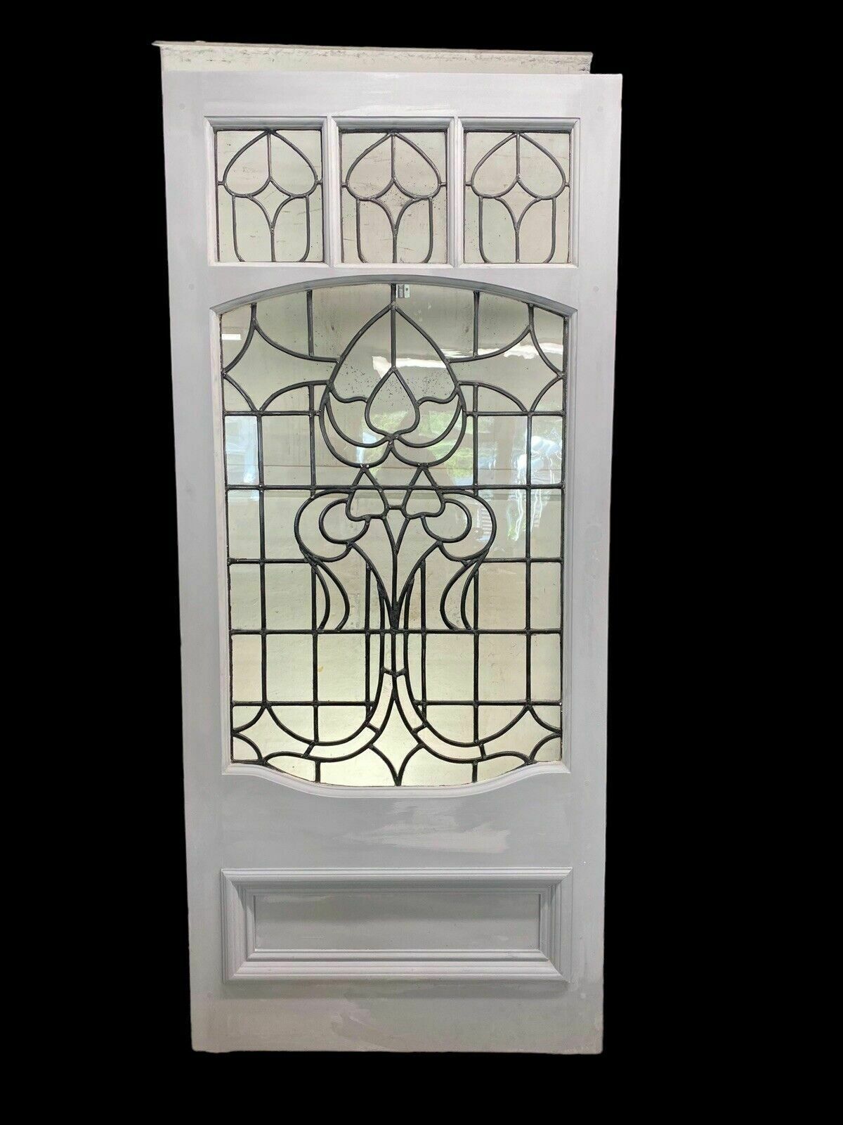 Rare Victorian Antique Rolled Glass Front Door Period Reclaimed Leaded Wood Pine