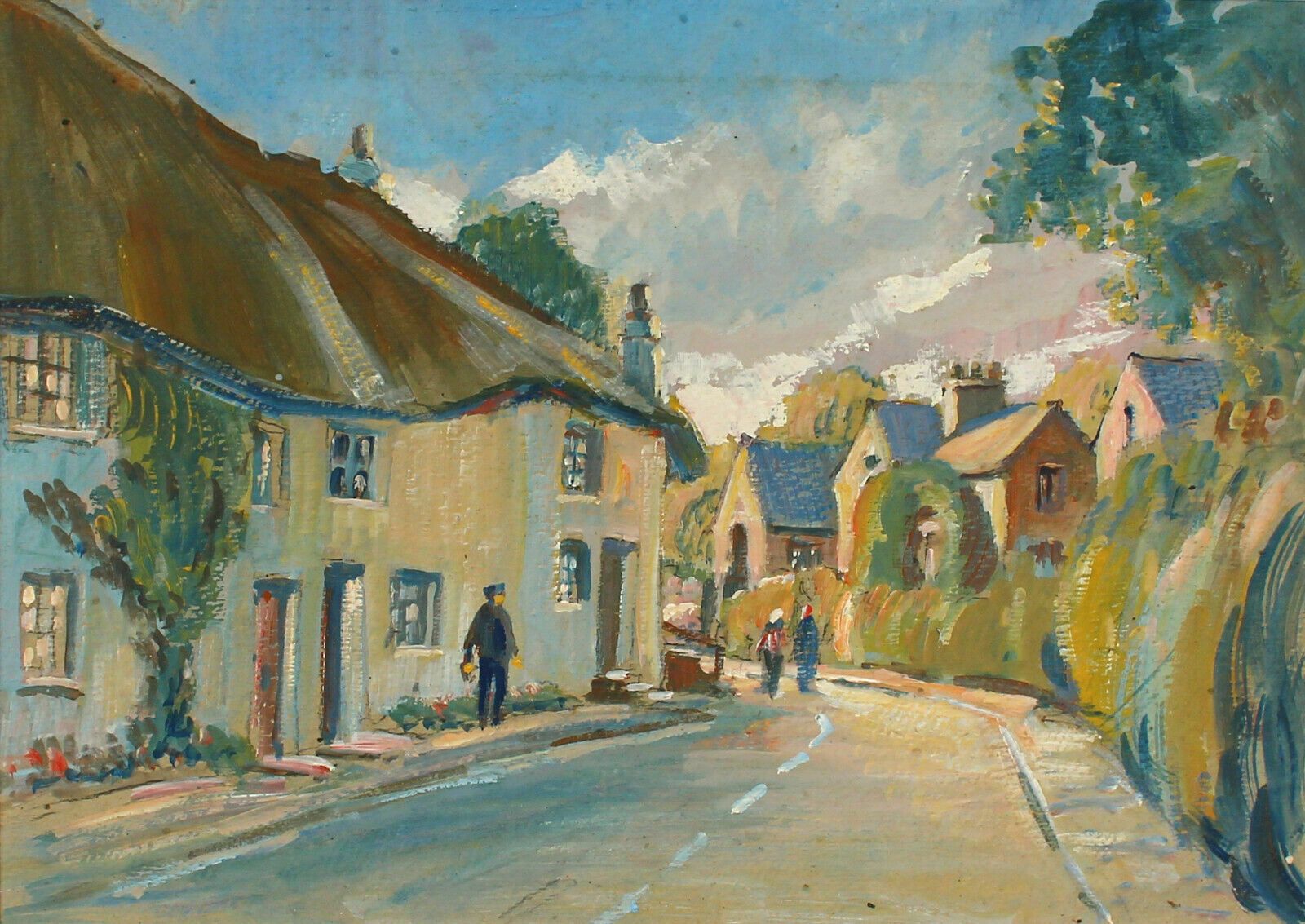 Watercolour Unsigned, Possibly By Edward Hood. Village With Thatched Cottage photo furniture