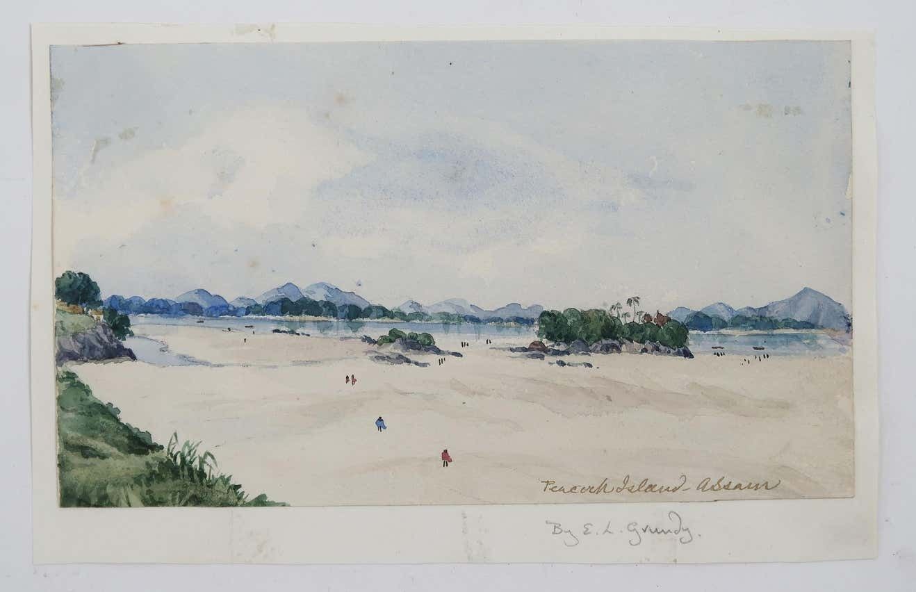 Peacock Island Assam India Watercolour By Edwin Landseer Grundy C.1860 photo Art