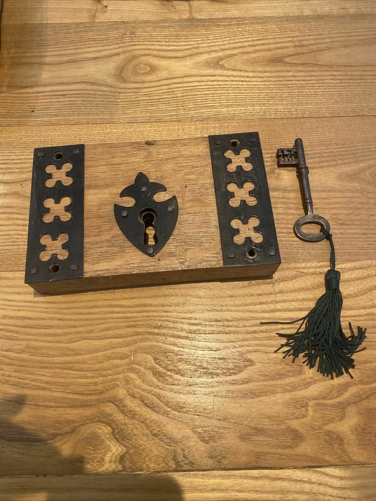 Large Gothic Revival Antique Rim Lock Key Reclaimed Period Oak Iron Refurbished photo buy