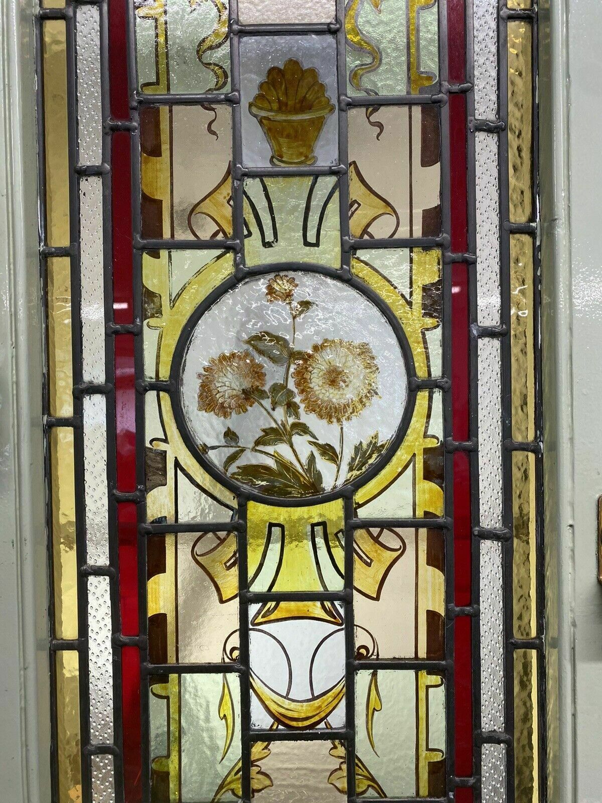 Home Fixtures Victorian Hand Painted Stained Glass Front Door Antique Period Reclaimed Rare photo
