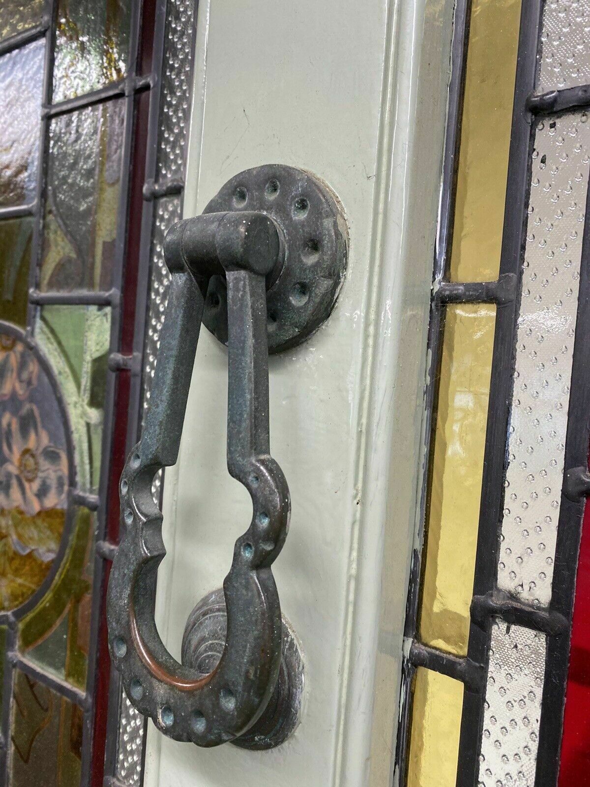 4543.0 Victorian Hand Painted Stained Glass Front Door Antique Period Reclaimed Rare photo