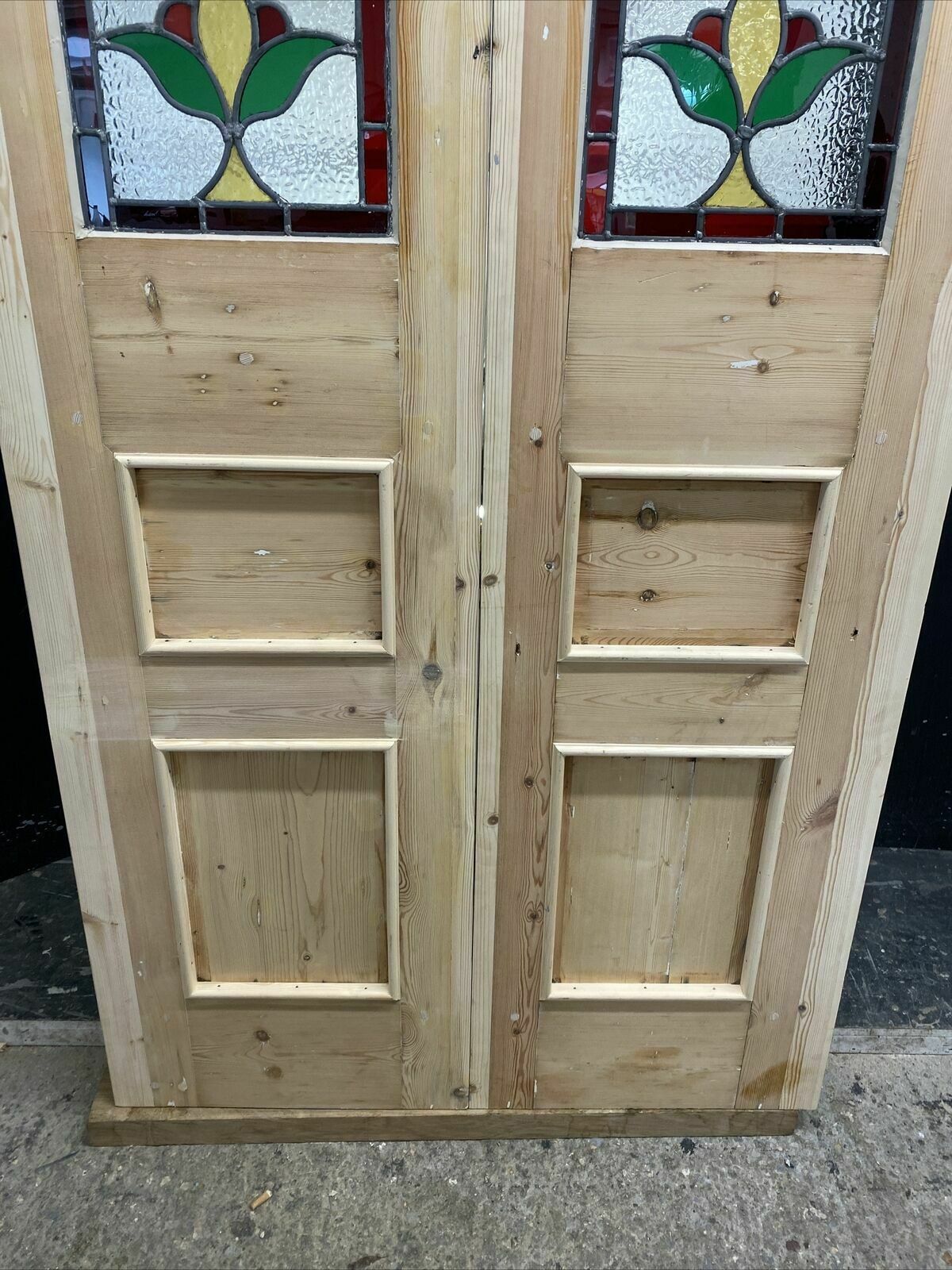photo for sale Edwardian Stained Glass Doors Antique Period Reclaimed Old French Double Leaded