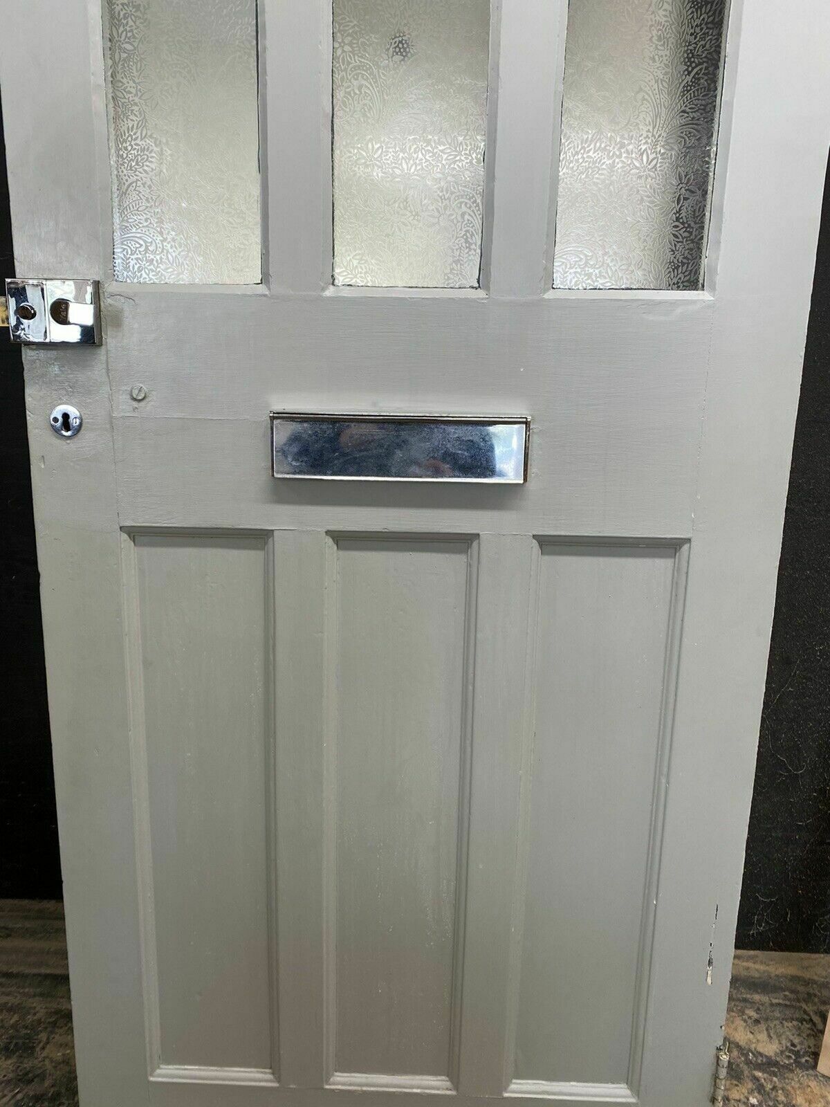 Home Fixtures Edwardian Front Door Period Etched Glass Old Reclaimed Antique Wood Pine Classic photo
