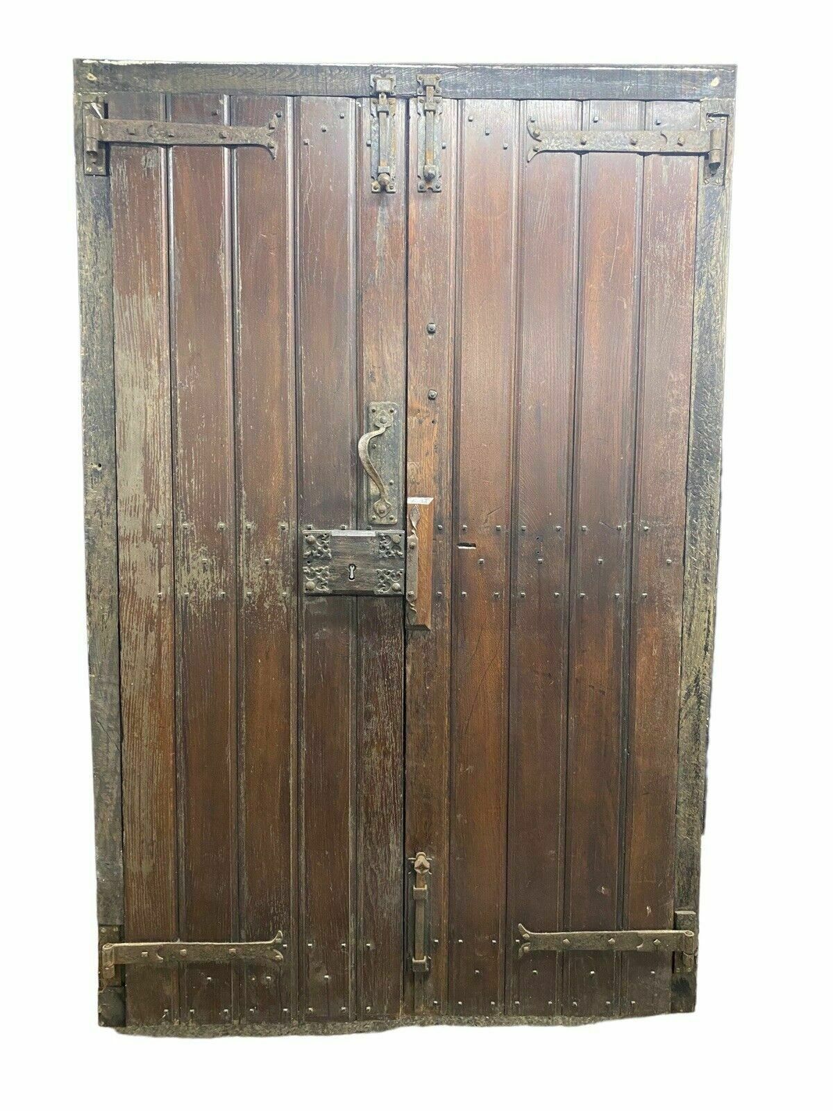 2 Solid Oak Front Door Set Frame Reclaimed Hardwood Key Gothic Antique Wood Iron photo furniture