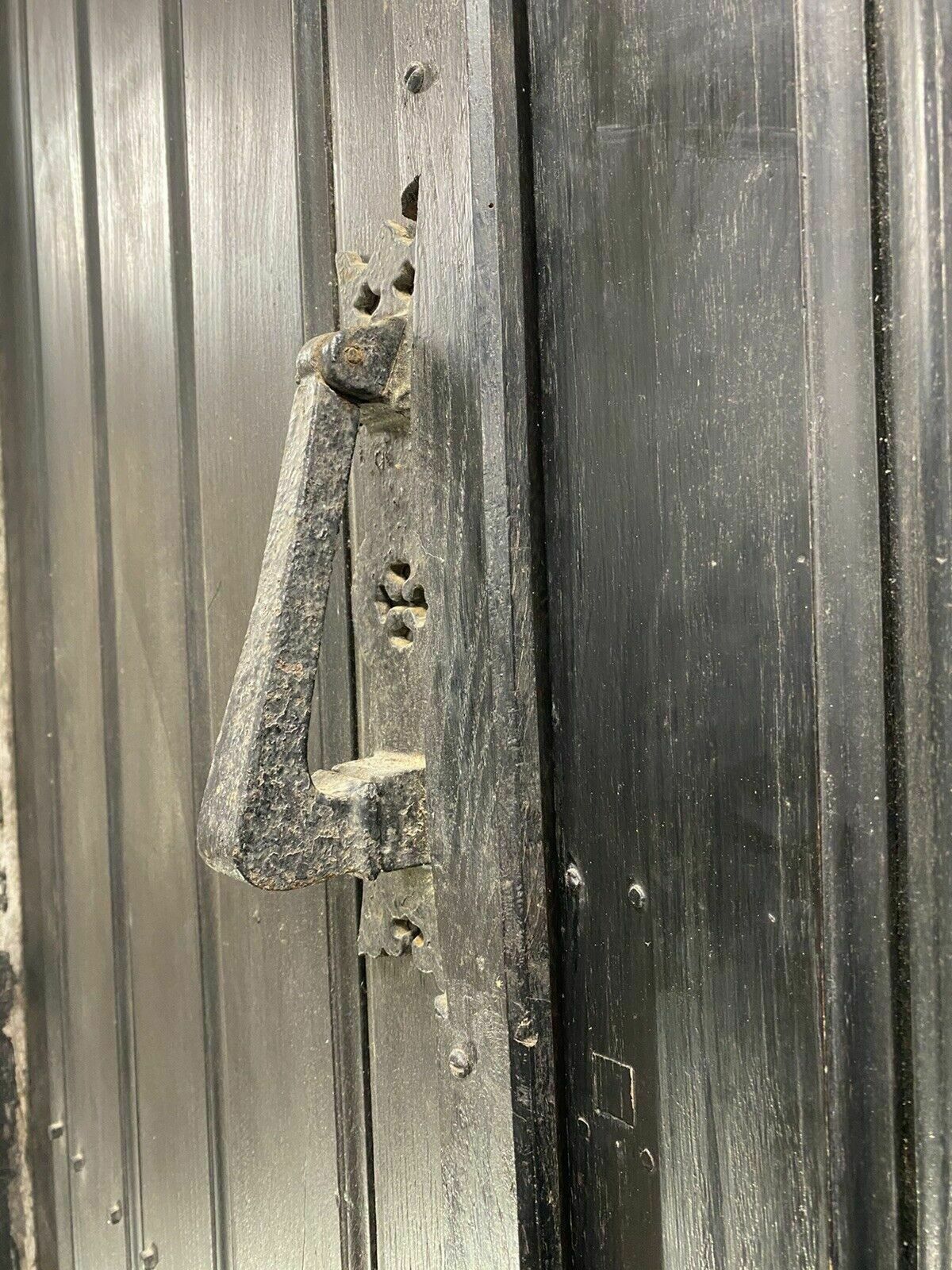2 Solid Oak Front Door Set Frame Reclaimed Hardwood Key Gothic Antique Wood Iron photo vintage