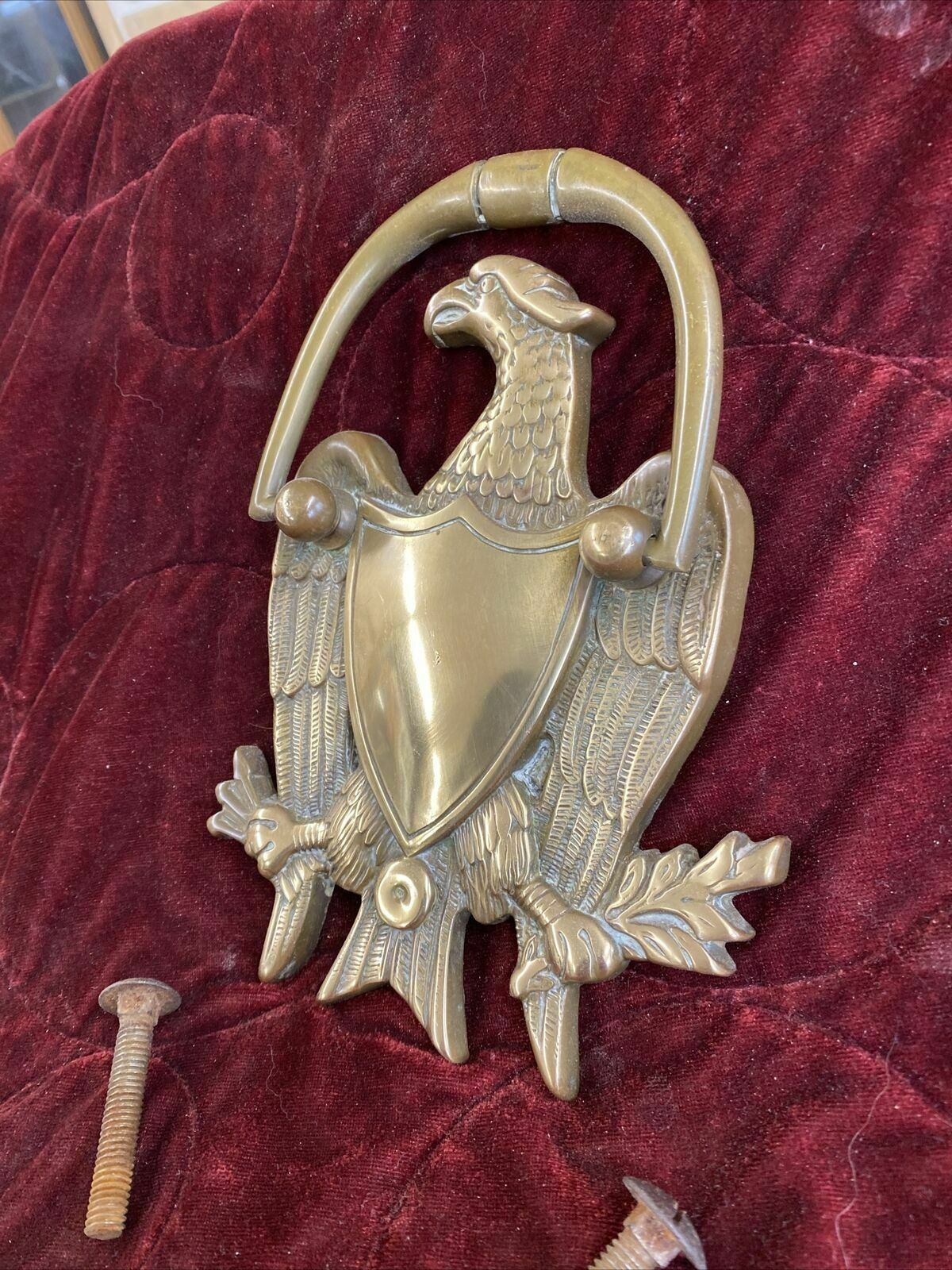 Large Solid Brass Door Knocker Period Front Door Reclaimed Salvaged Metal Rare photo Home Fixtures