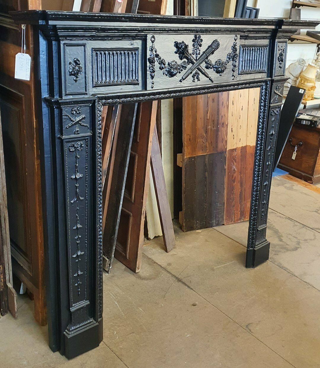 Original Painted Pine And Gesso Fireplace Mantel photo for sale