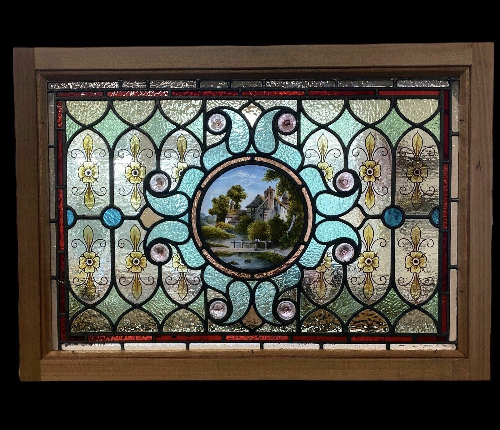 Exquisite Victorian Stained Glass Hand Painted Window Panel Old Restored Antique
