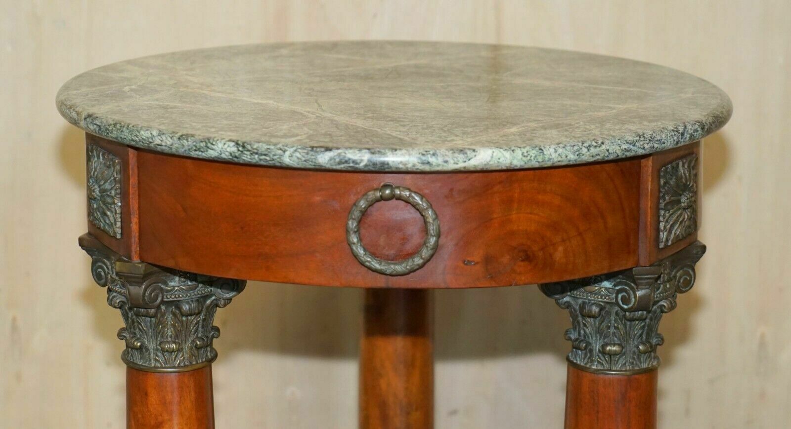 Large Vintage French Oak, Bronzed Brass, Marble Top Occasional Side Wine Table photo Furniture