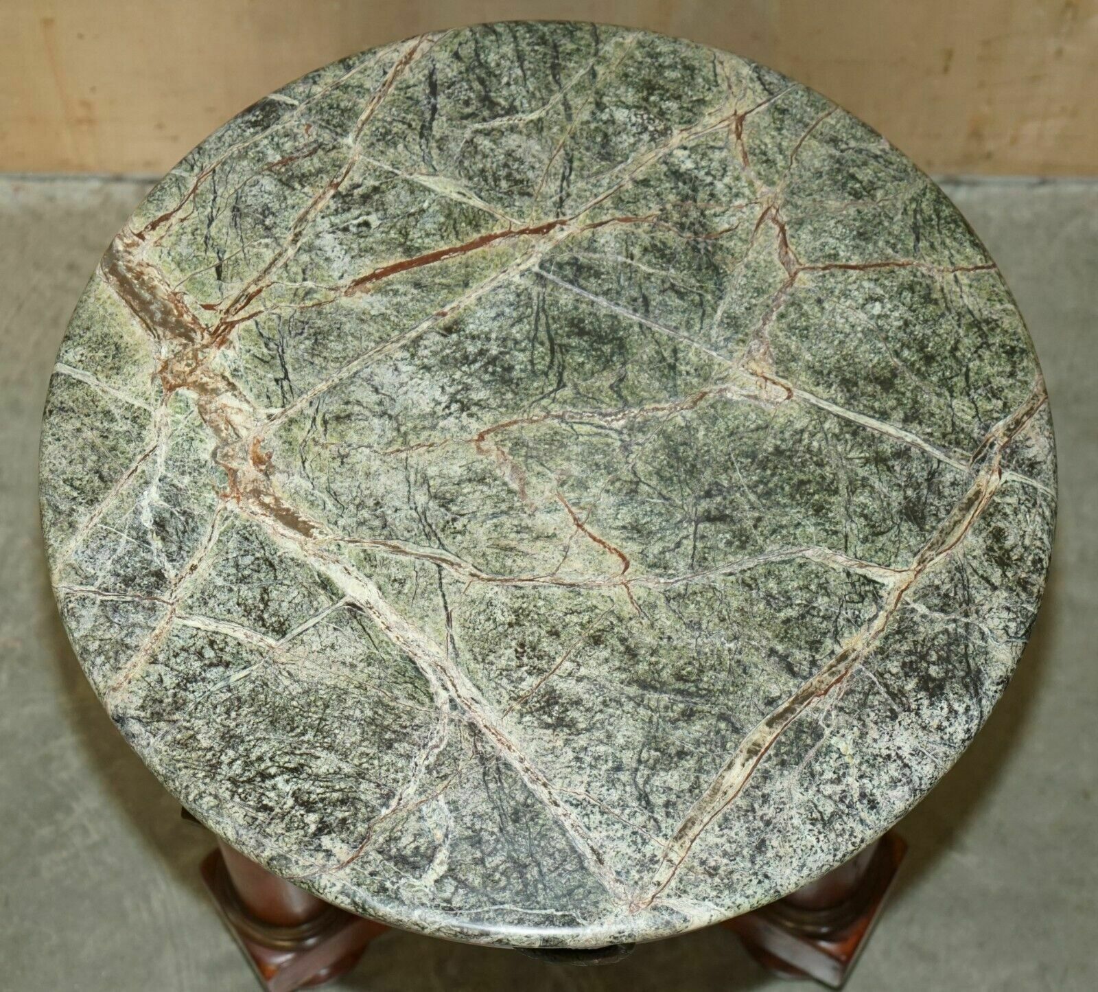 photo vintage Large Vintage French Oak, Bronzed Brass, Marble Top Occasional Side Wine Table