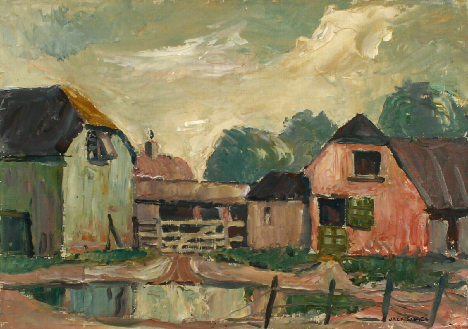 Oil On Card By Jack Savage Farmyard Scene photo furniture