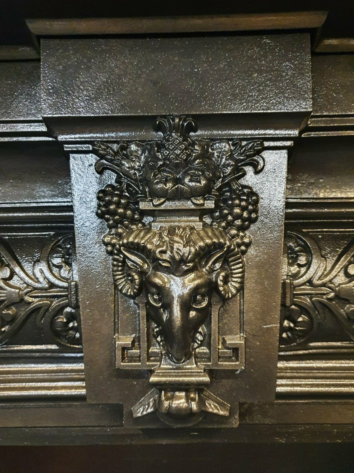 Ram's Head Original Victorian Cast Iron Fireplace Mantel 0403 photo for sale