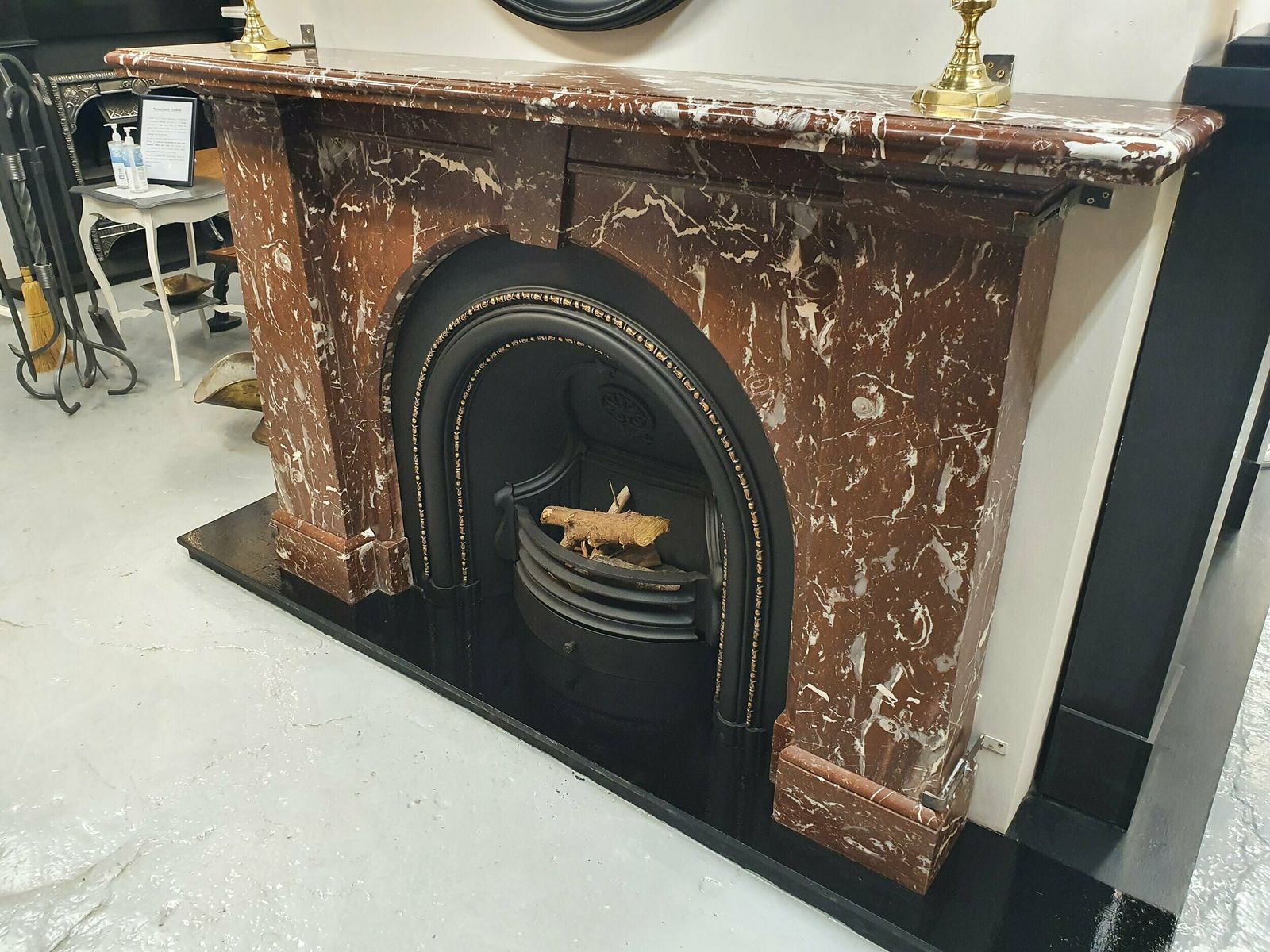 Royal Rouge Spandrel Scottish Fireplace Marble Mantel And Insert photo for sale