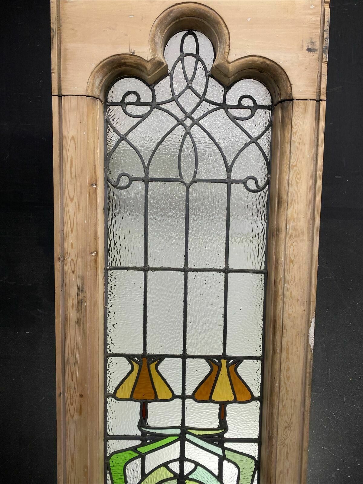 Large Gothic Stained Glass Window Antique Period Lead Old Reclaimed Wood Pine photo 2183.0