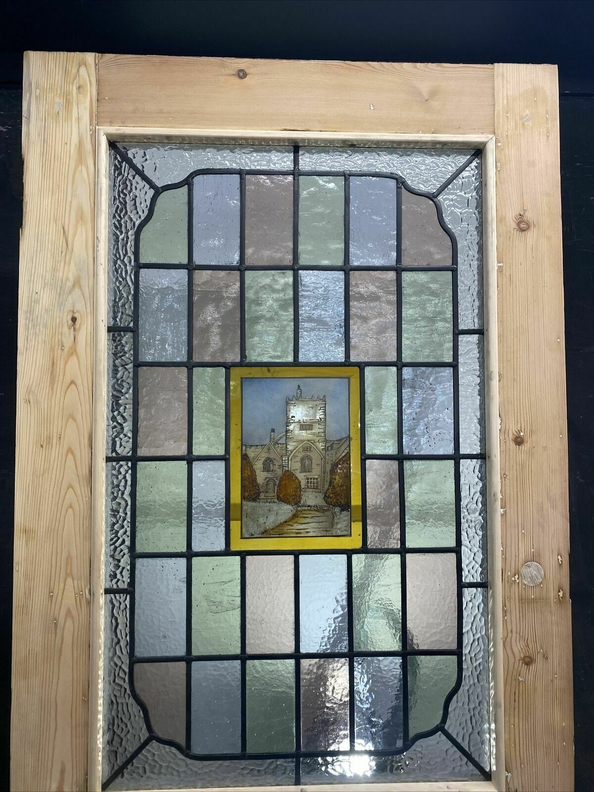 Victorian Stained Glass Front Door Antique Period Reclaimed Old Leaded Wood Pine photo vintage