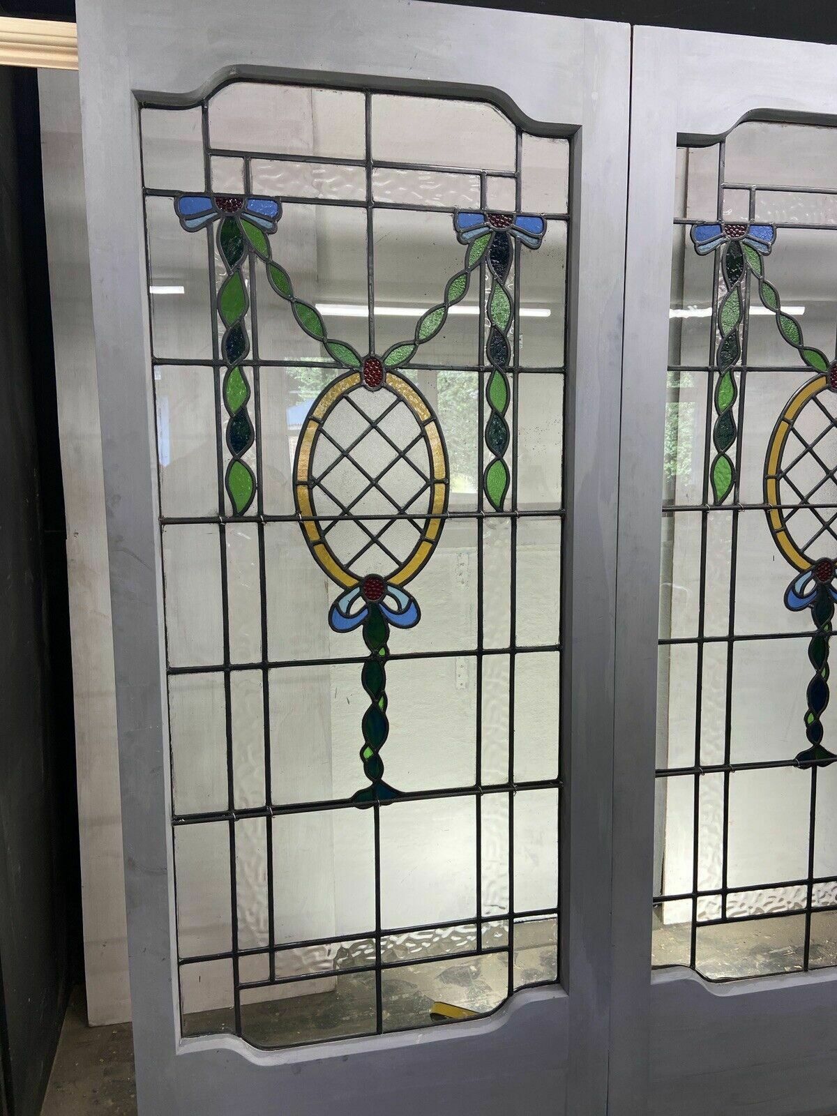 Victorian Edwardian Stained Glass French Doors Antique Period Reclaimed Old Wood photo furniture