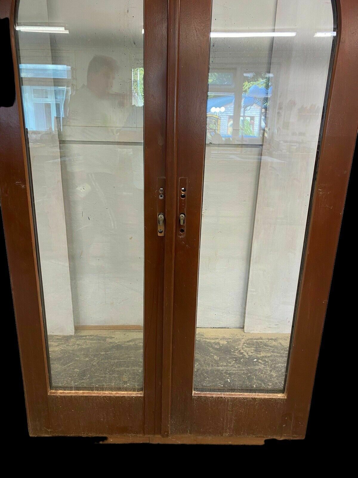 Solid French Mahogany Double Glazed Door Set Period Reclaimed Arched Key Handles photo vinterior