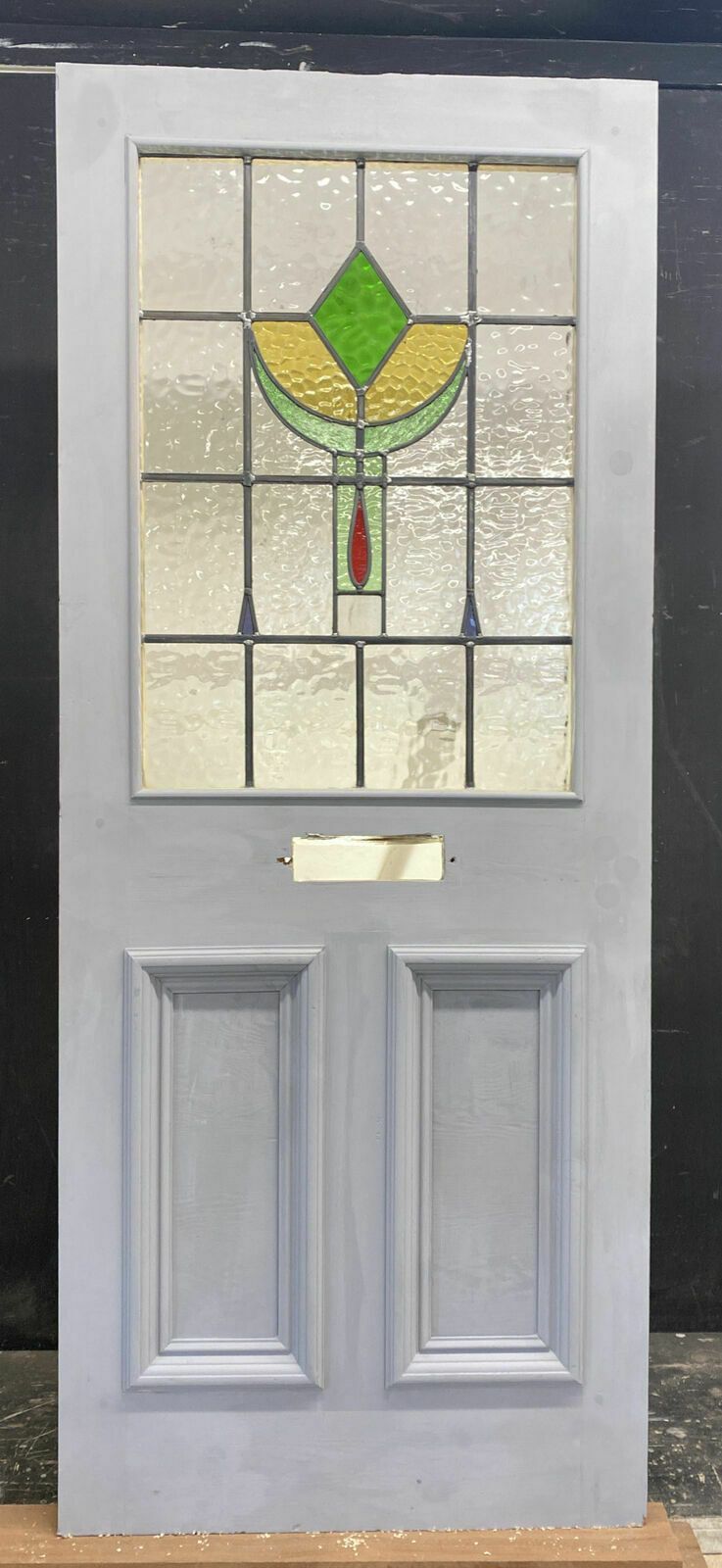Victorian Stained Glass Front Door Antique Period Reclaimed Old Leaded Wood Pine