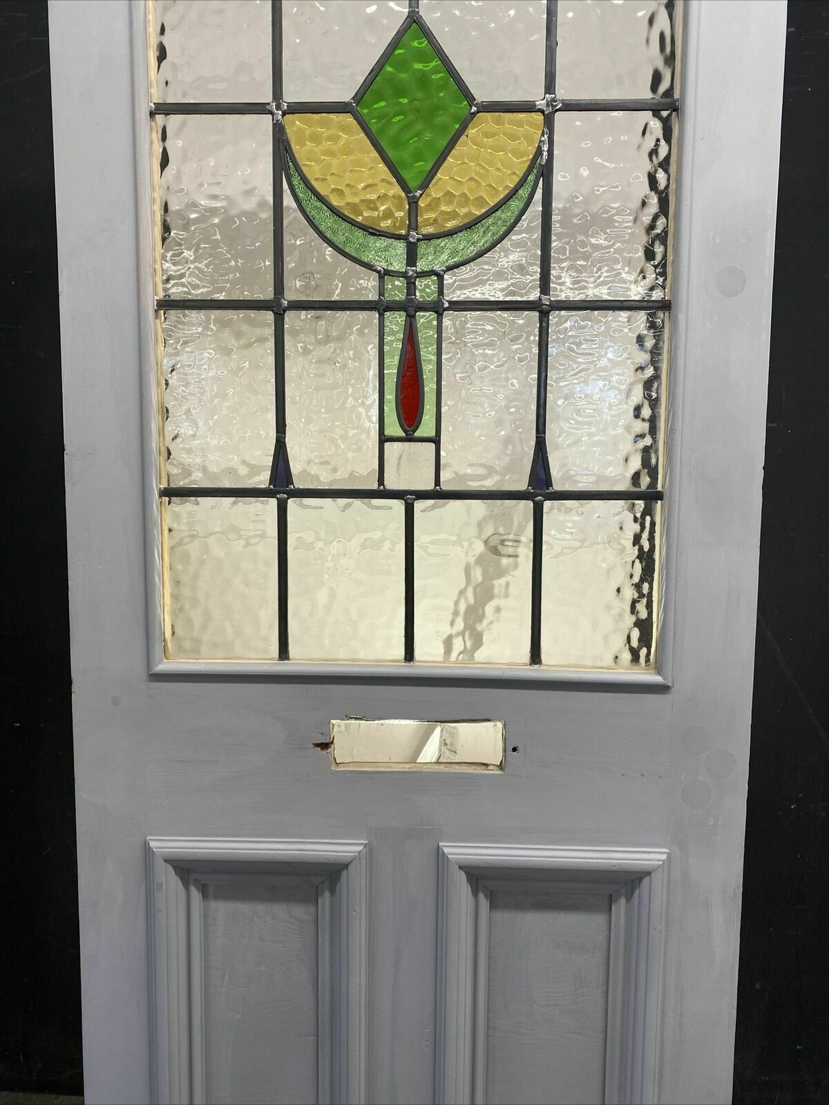 Victorian Stained Glass Front Door Antique Period Reclaimed Old Leaded Wood Pine photo for sale