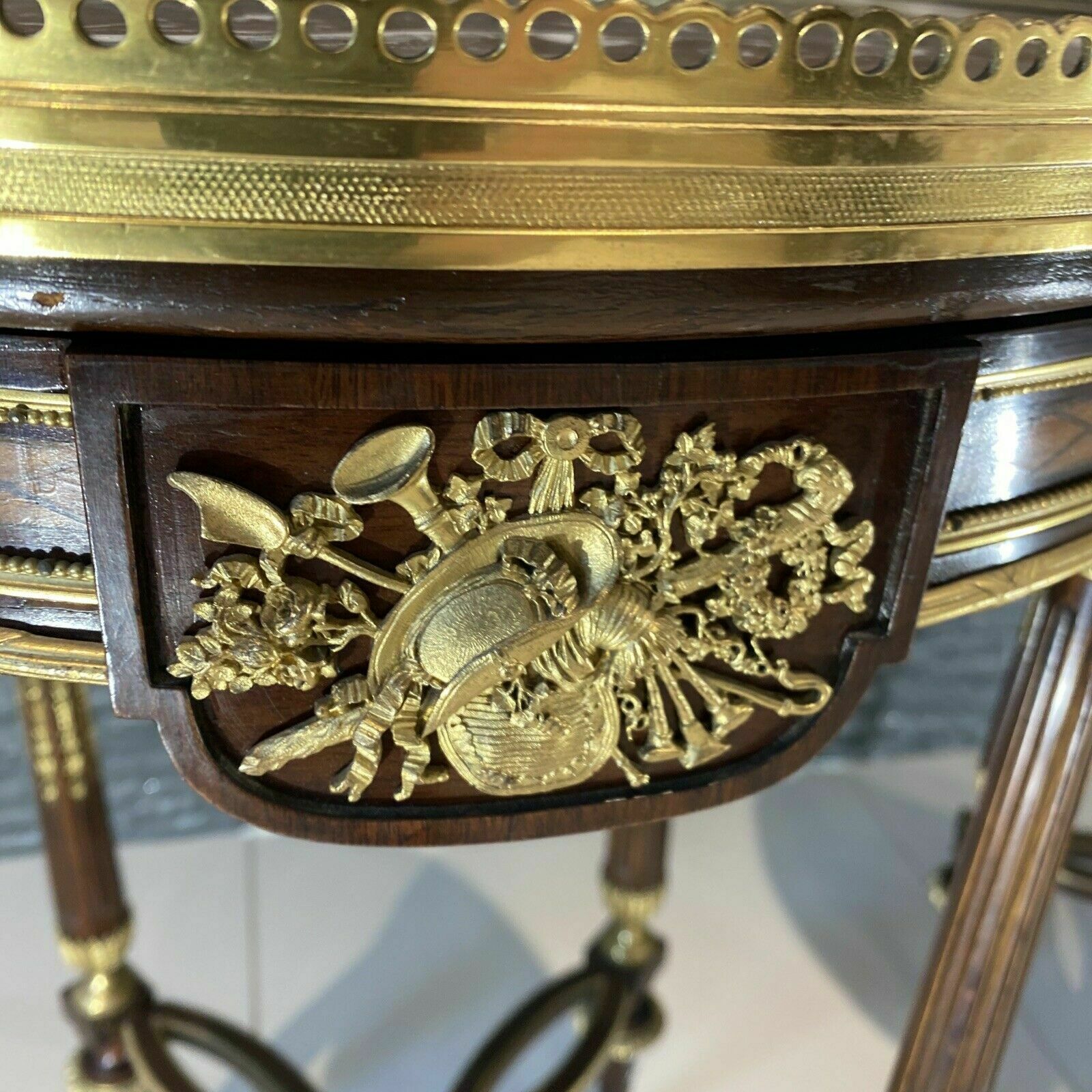 29500.0 2 French Louis XV Style Ormolu Mounted And Marquetry Gueridon Side Table Marble photo
