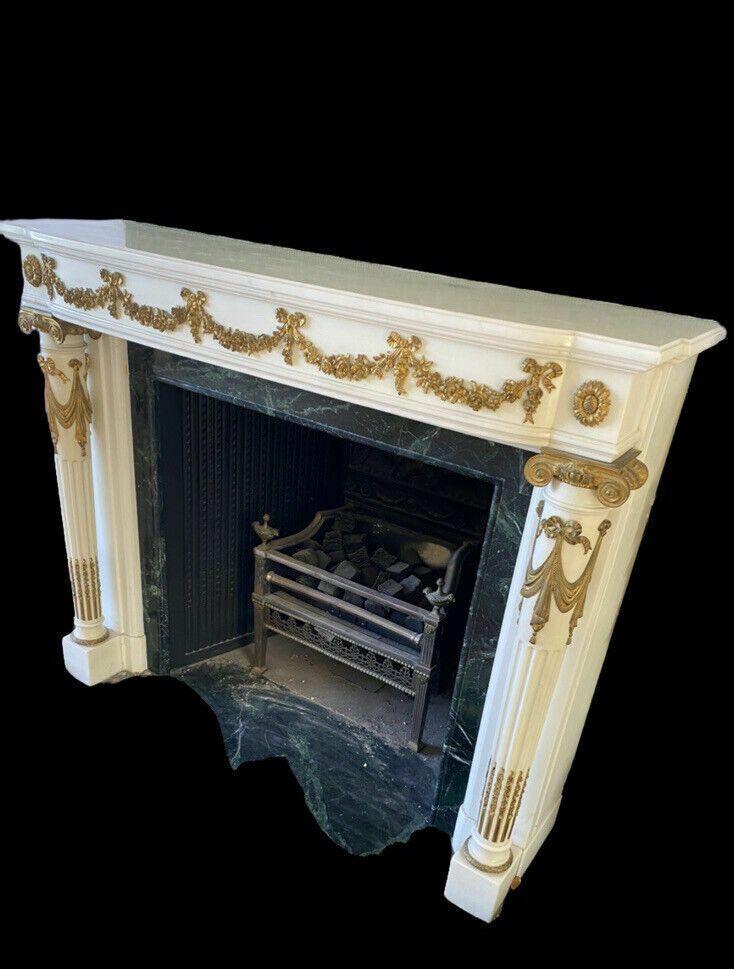 Carved Marble Empire & Ormolu Fireplace Reclaimed Period Antique Hearth Surround photo furniture