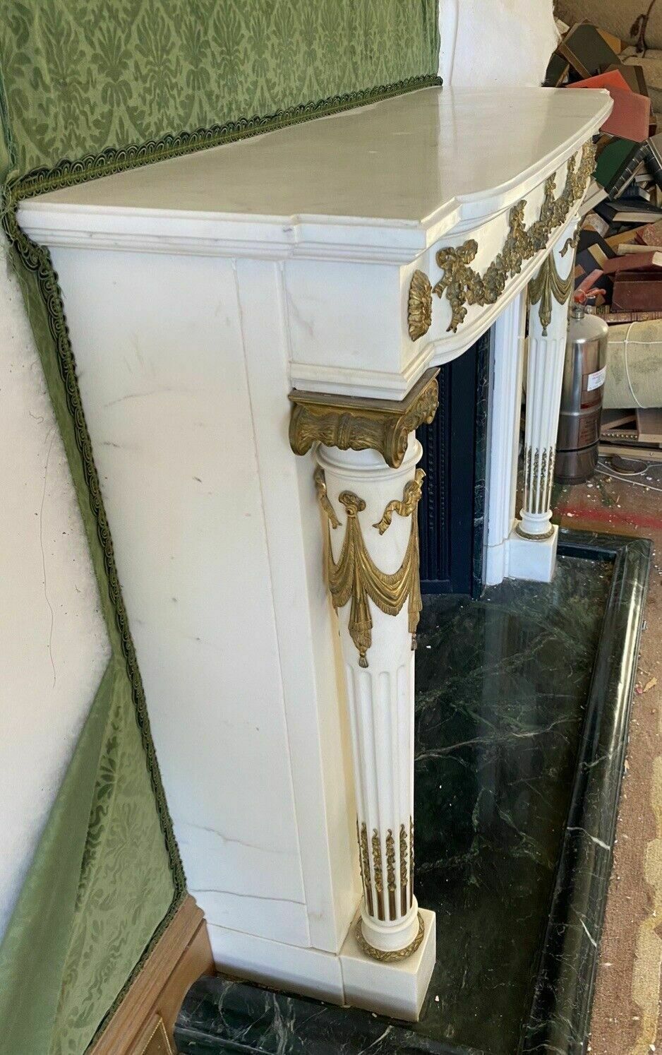 Carved Marble Empire & Ormolu Fireplace Reclaimed Period Antique Hearth Surround photo for sale