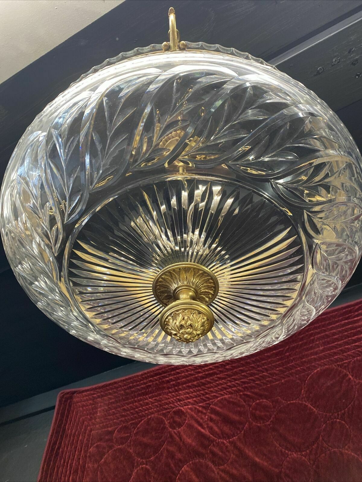Lighting Large Antique Gilt Brass Cut Glass Ceiling Bowl Louis XV 19th Century Light Old photo