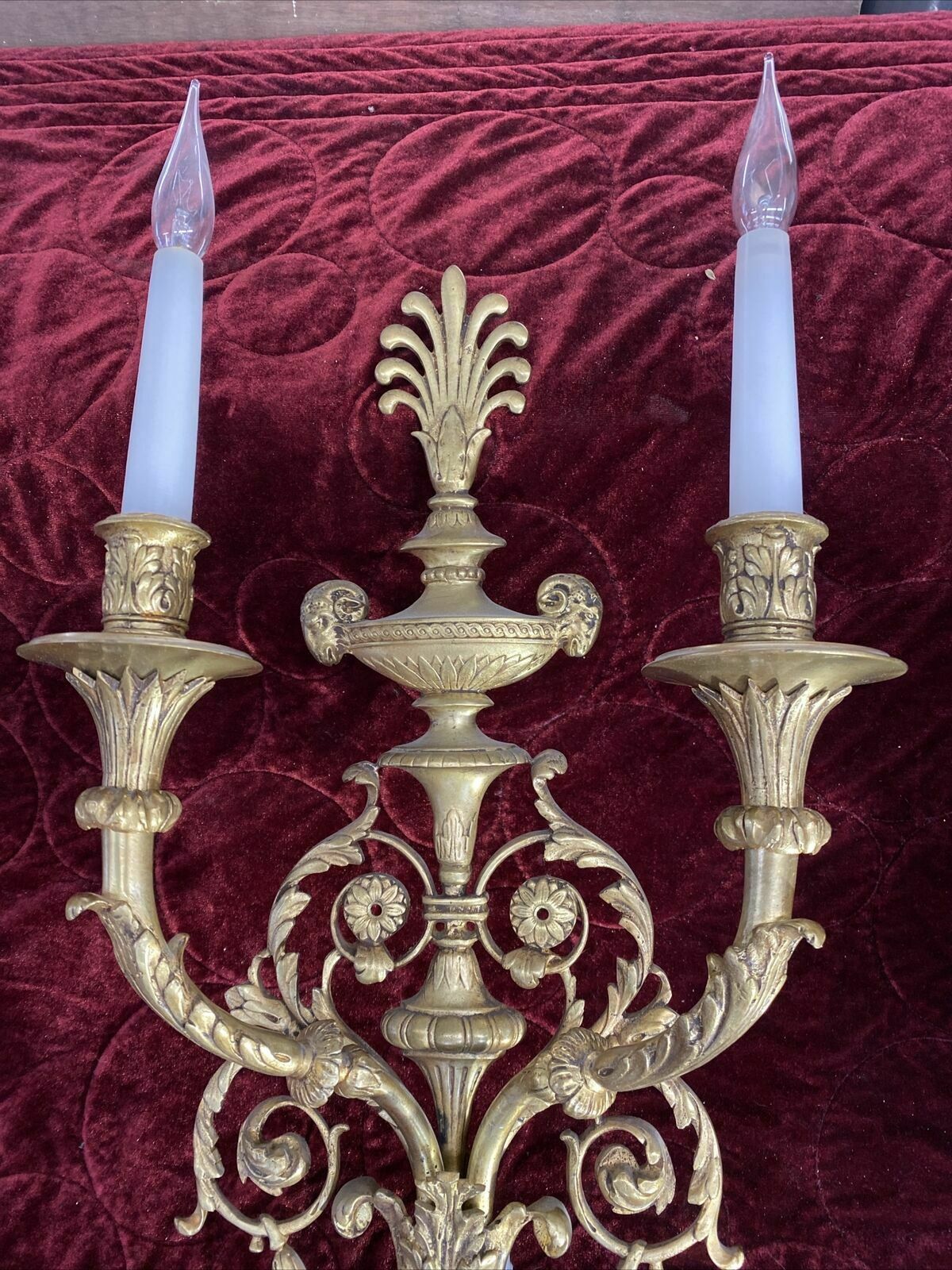 Set 3 Large Antique Gold Gilt Brass Wall Sconces Lights Louis XV 19th Century photo vinterior