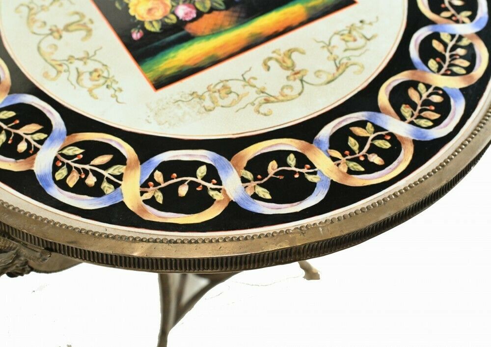 Pair French Tables   Empire Ormolu Porcelain Side Tables Rams Heads Floral photo 1485.0