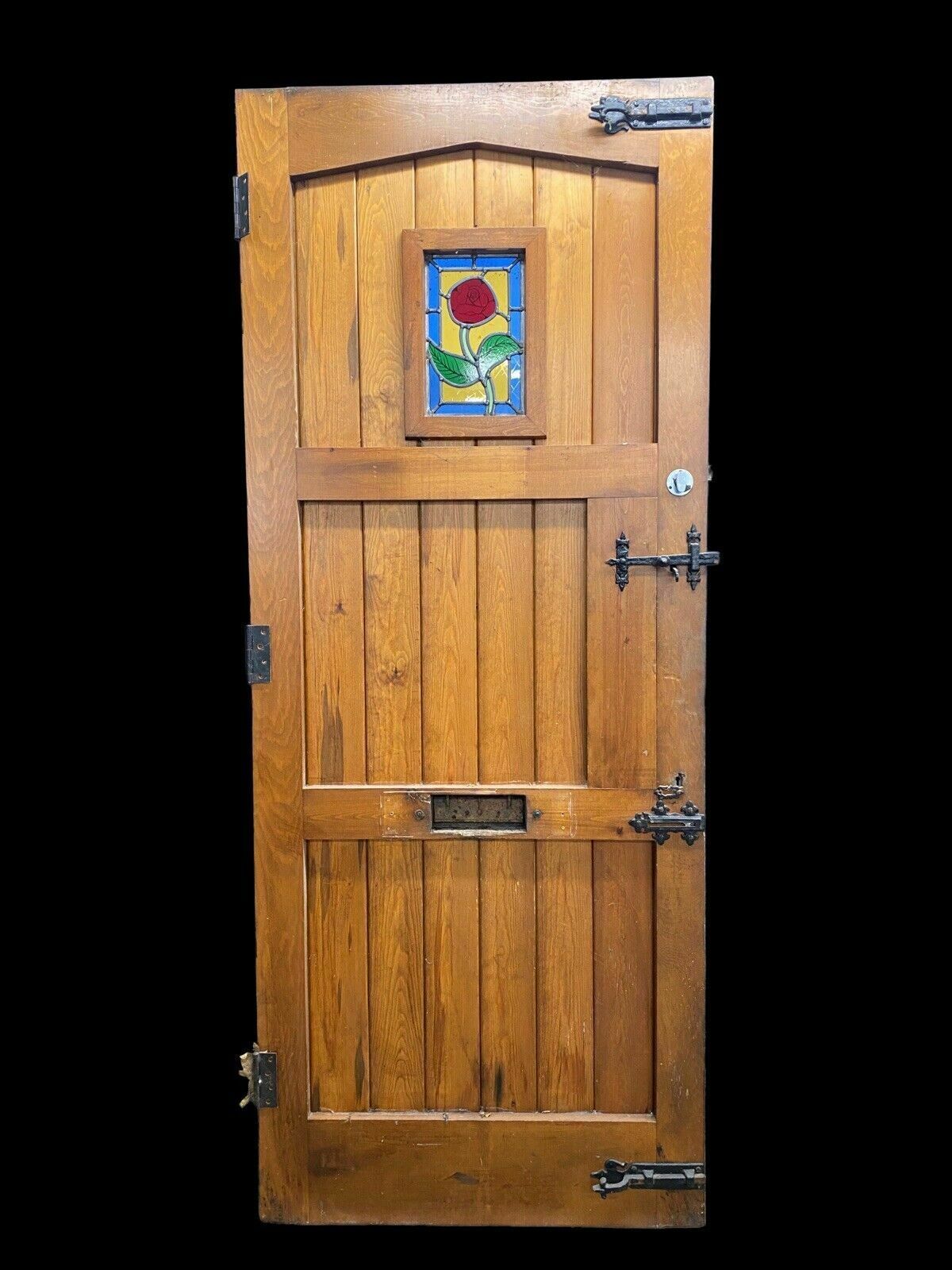 Cottage Stained Glass Front Door Antique Period Reclaimed Old Pine Wood Iron photo buy