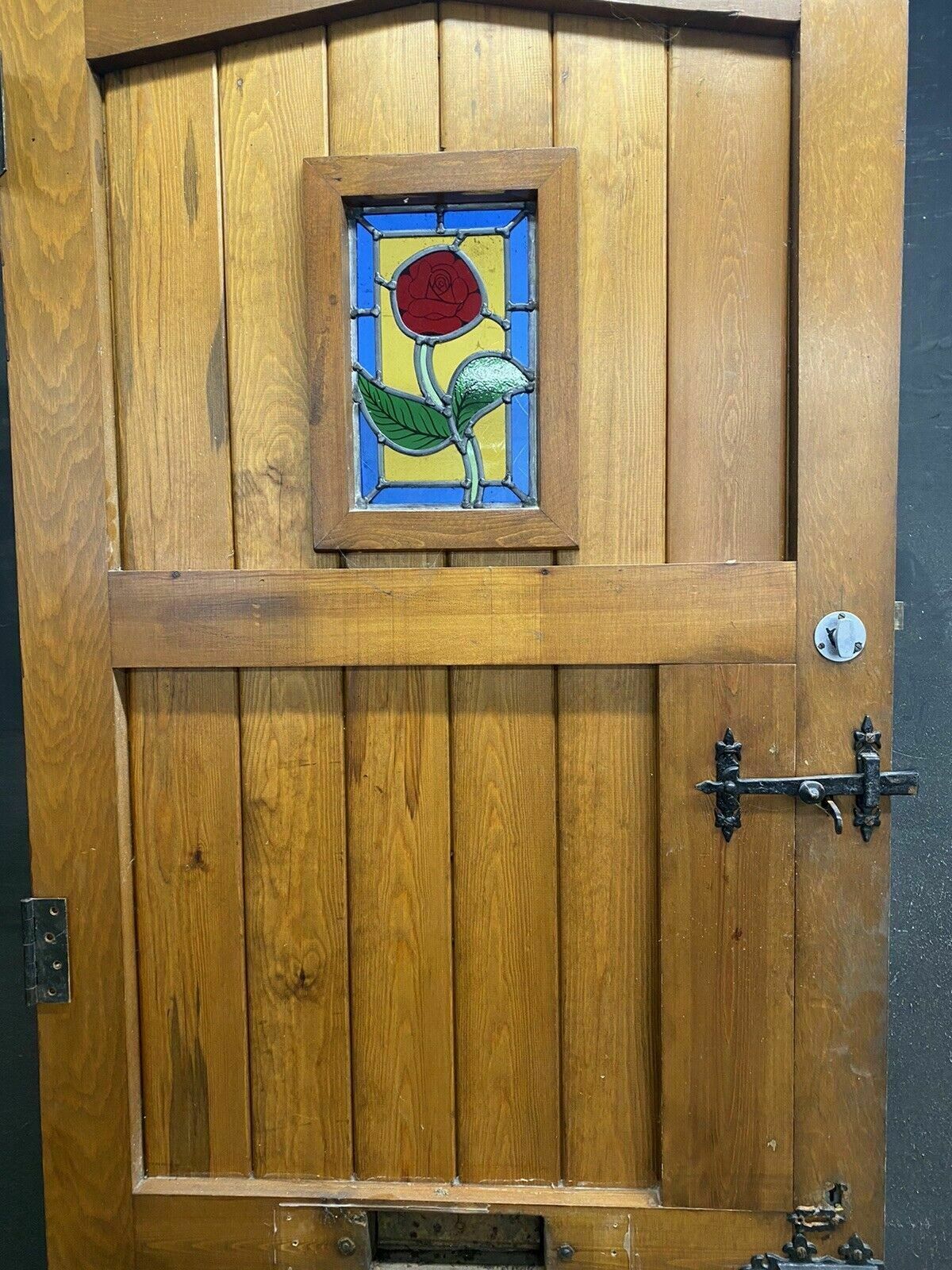 photo furniture Cottage Stained Glass Front Door Antique Period Reclaimed Old Pine Wood Iron