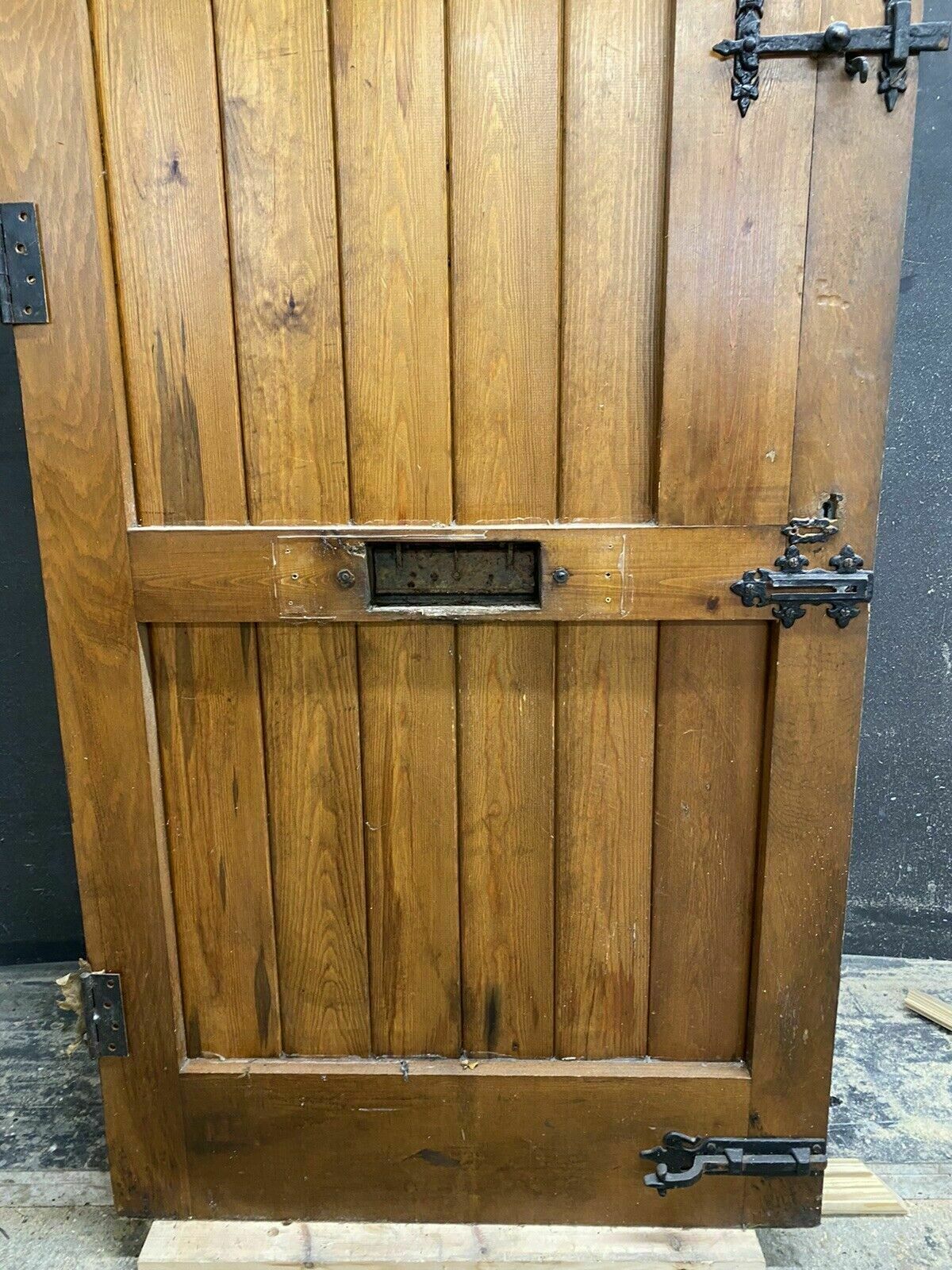 Home Fixtures Cottage Stained Glass Front Door Antique Period Reclaimed Old Pine Wood Iron photo