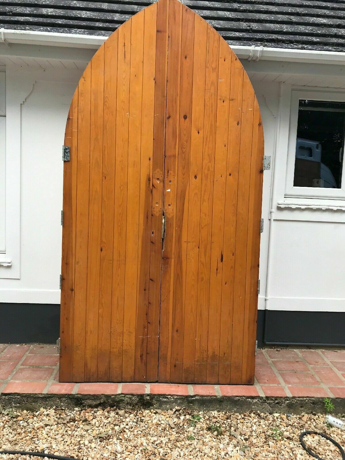 Large Tudor Church Door Set Antique Period Reclaimed Old Arched Nordic Pine Wood photo vintage