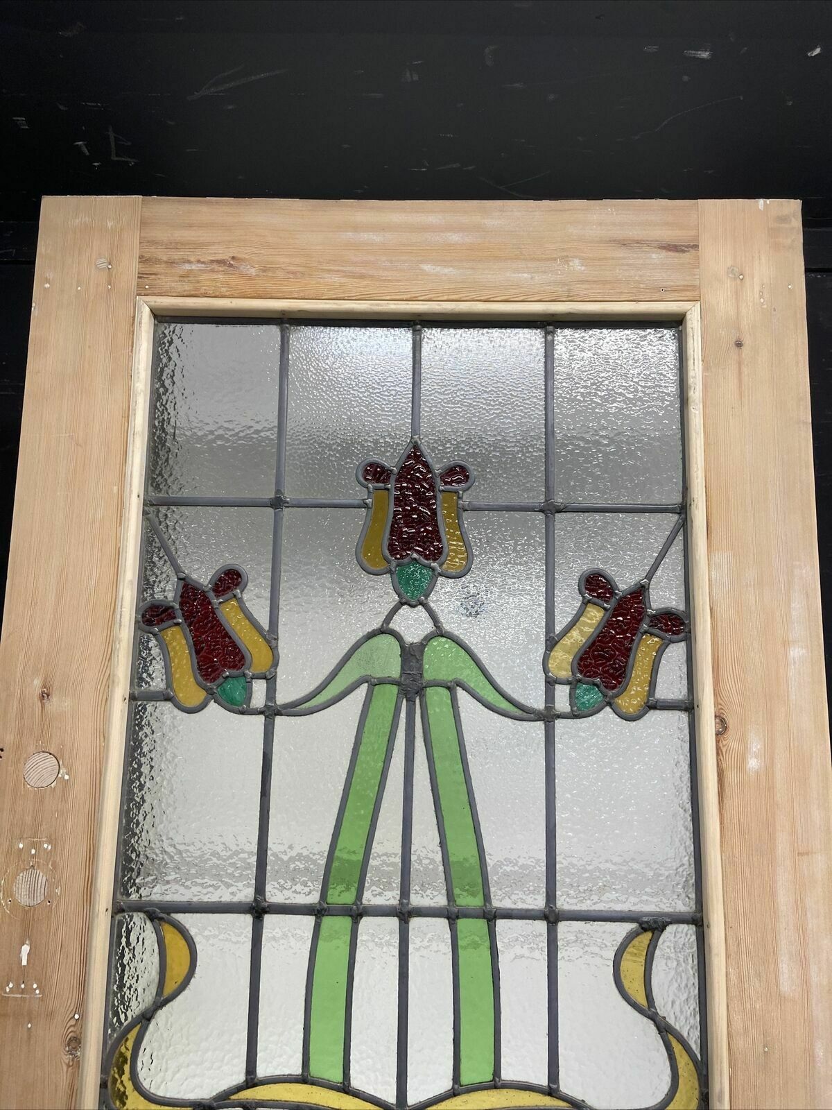 Victorian Front Door Period Stained Glass Old Reclaimed Antique Wood Lead photo vintage