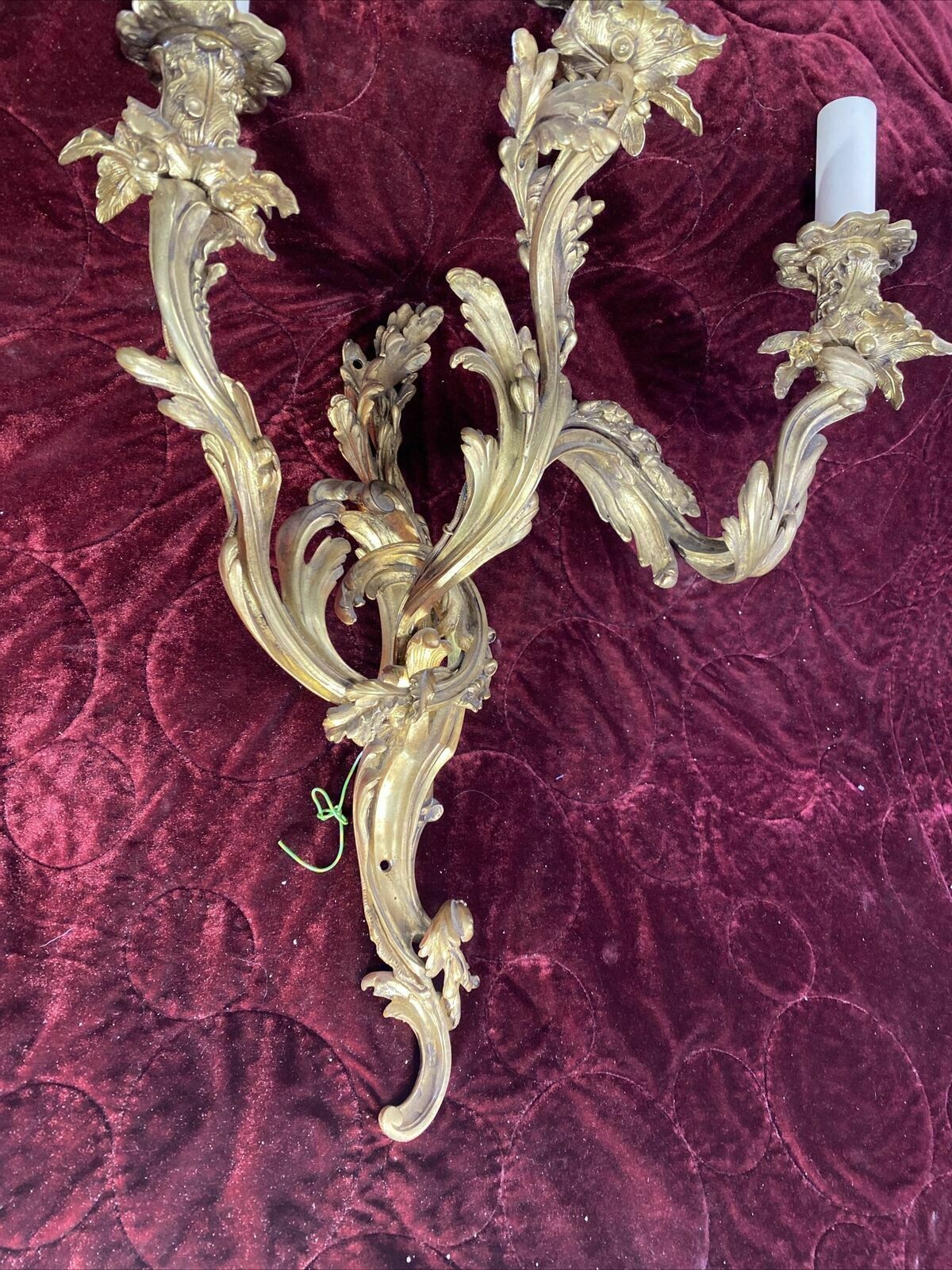 Lighting Set 2 Large Antique Gold Gilt Brass Wall Sconces Lights Louis XV 19th Century photo