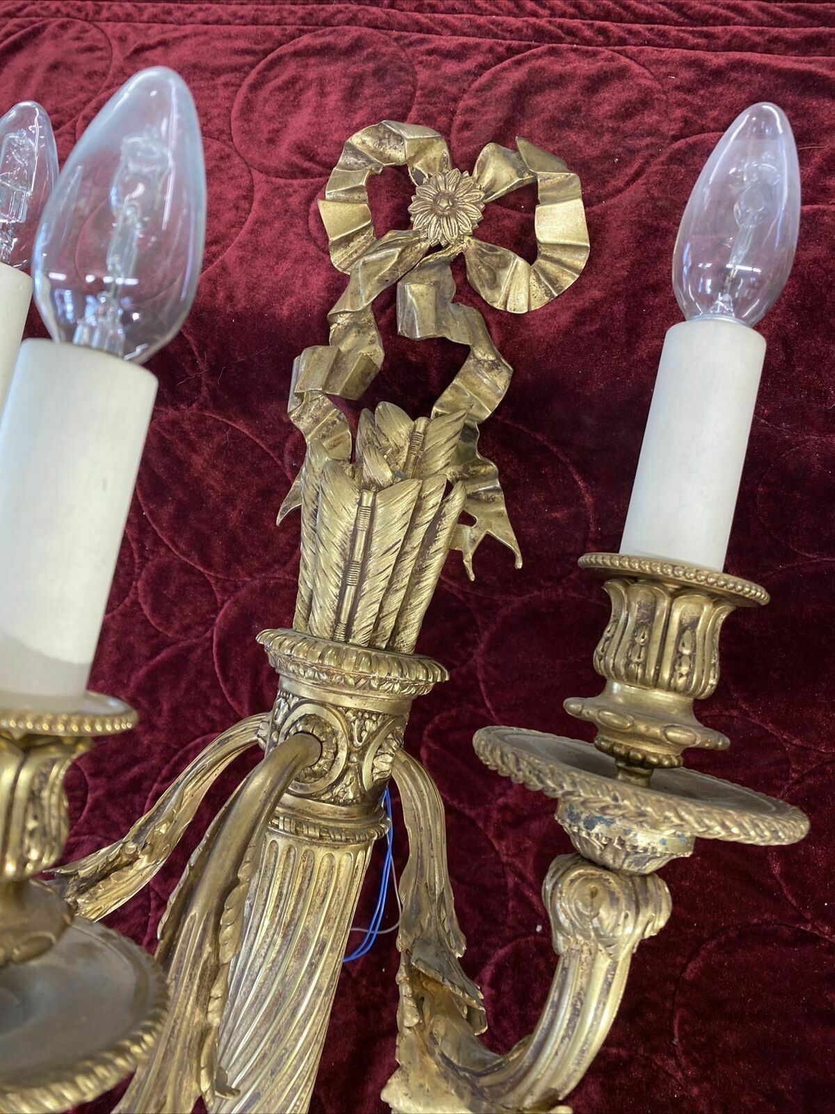 Pair Large Antique Gold Gilt Brass Wall Sconces Lights Louis XV 19th Century photo furniture
