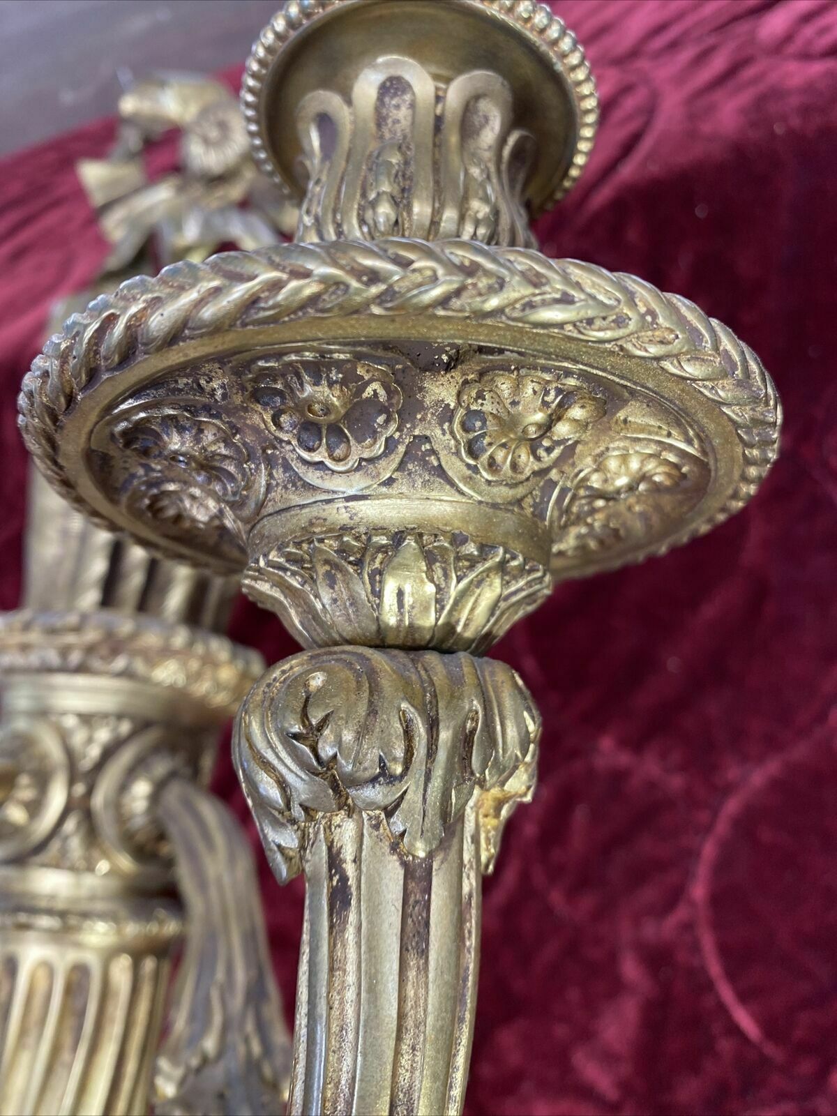 photo furniture Pair Large Antique Gold Gilt Brass Wall Sconces Lights Louis XV 19th Century