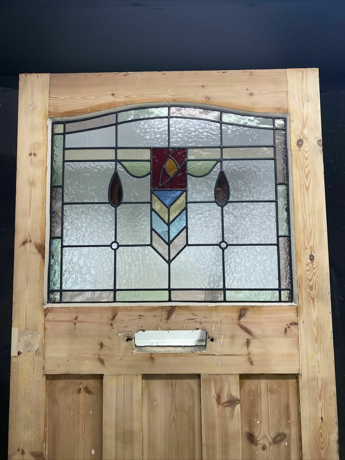 Large Edwardian Front Door Period Stained Glass Old Reclaimed Antique Lead Wood photo vintage