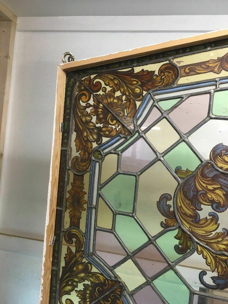 Unique Stained Glass Hand Painted Window Panel Old Period Antique Musketeers photo furniture