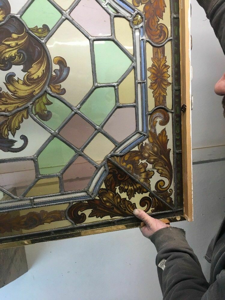 Unique Stained Glass Hand Painted Window Panel Old Period Antique Musketeers photo vinterior
