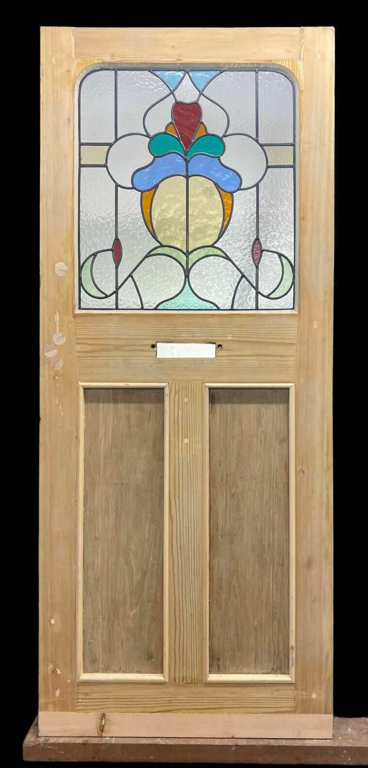 Edwardian Front Door Period Stained Glass Old Reclaimed Antique Lead Wood Pine photo vinterior
