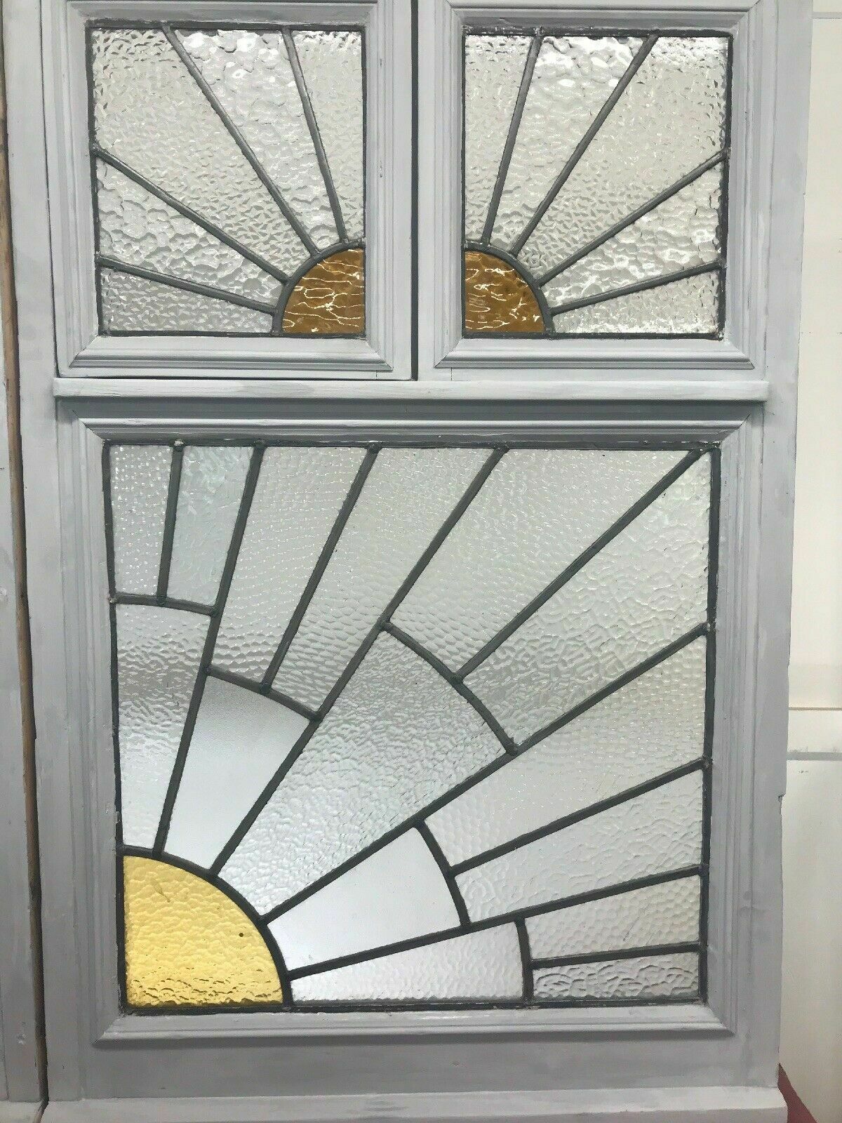 Pair Large Art Deco Stained Glass Windows Antique Period Lead Old Reclaimed Wood photo buy