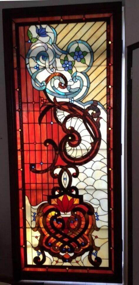 Huge Old Tiffany Stained Glass Window Panel Architectural Antique Period Artisan