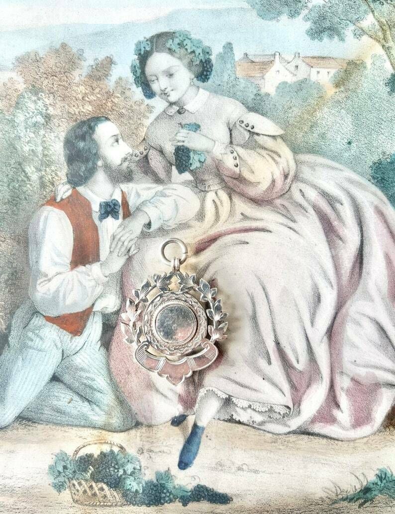Large Sterling Silver Pendant Adorned With A Wreath Of Foliage Framing A Medallion   Hallmarks Birmingham 1896 photo furniture
