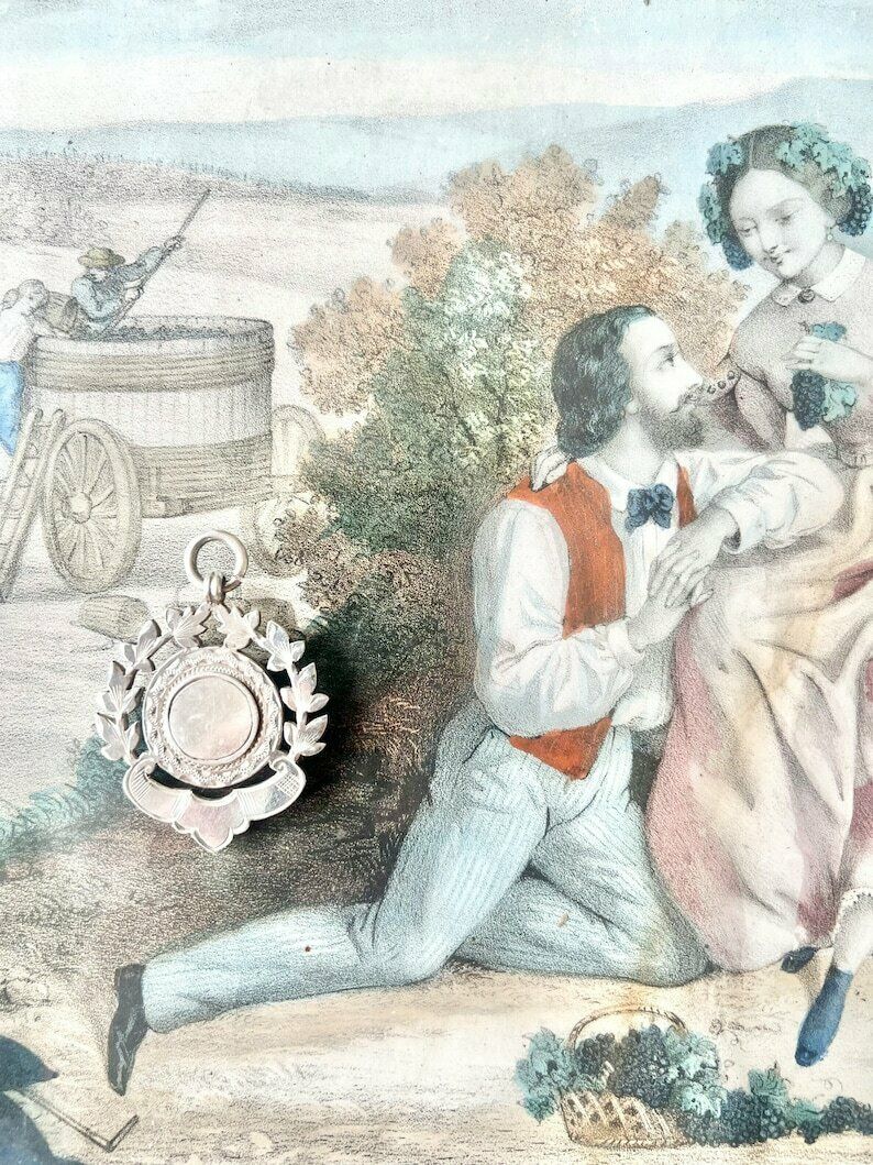 Large Sterling Silver Pendant Adorned With A Wreath Of Foliage Framing A Medallion   Hallmarks Birmingham 1896 photo for sale