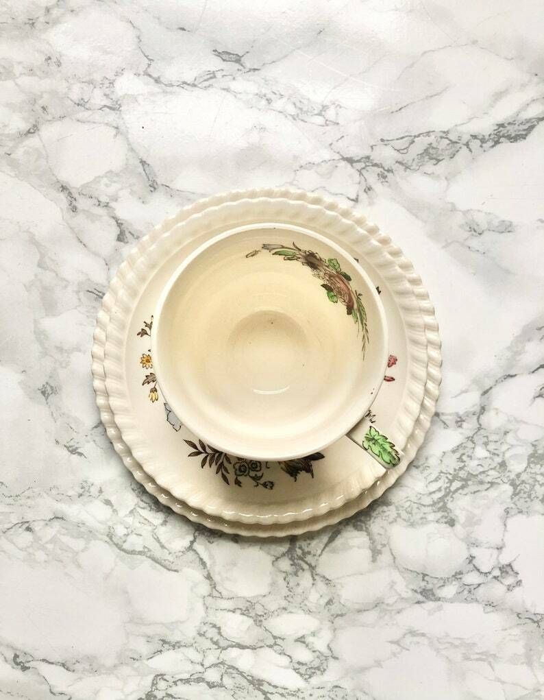 Johnson Brothers   5 Tea Cups, Saucers & Cake Plates With Flower Decor photo furniture