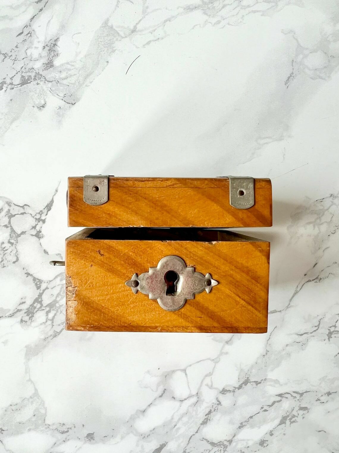 Rare Small Antique French Piggy Bank Box Dating From The 19th Century   Light Wood And Pewter   Napoleon III photo furniture