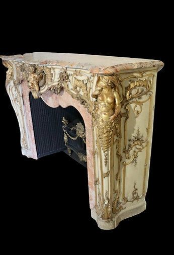 photo for sale Rare Marble & Gilt Wood Antique Fire Surround Fireplace Reclaimed Royal Prov